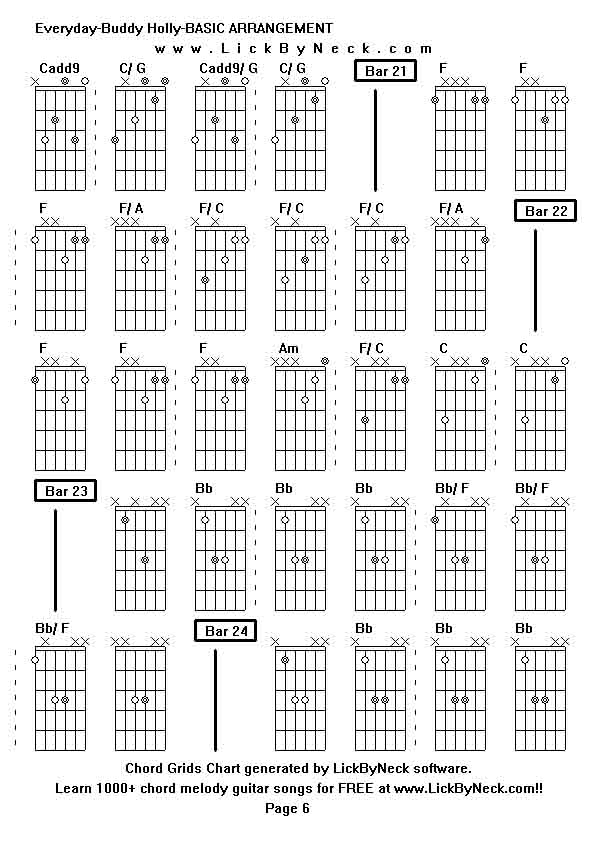 Chord Grids Chart of chord melody fingerstyle guitar song-Everyday-Buddy Holly-BASIC ARRANGEMENT,generated by LickByNeck software.